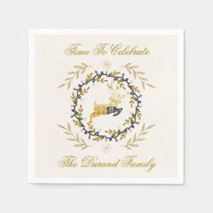 Christmastime Deer with Wreath Yellow Cream Napkins