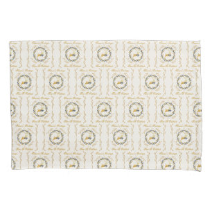 Christmastime Deer & Wreath Yellow Cream Pattern Pillow Case