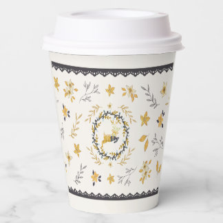 Christmastime Deer Yellow Cream Floral Blue Paper Cups