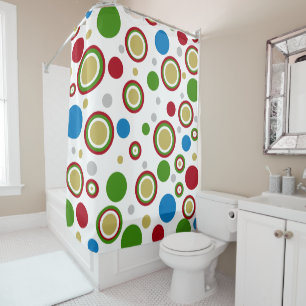 Christmastime Geometric Red Green Blue Silver Gold Shower Curtain