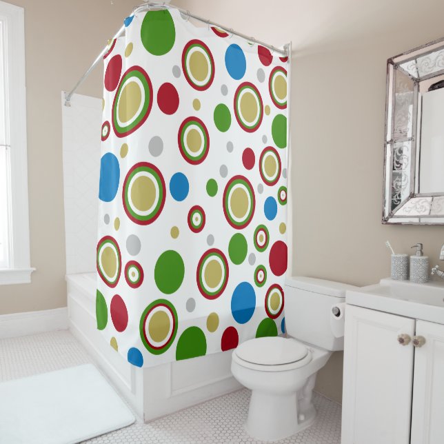 Christmastime Geometric Red Green Blue Silver Gold Shower Curtain (In Situ)