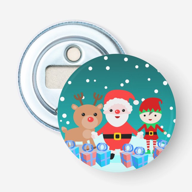 CHRISTMASTIME WITH SANTA AND HIS FRIENDS BOTTLE OPENER (Front)