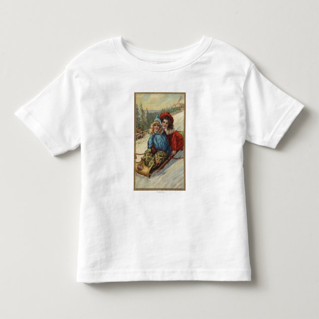 ChristmasTwo Little Girls Sledding Toddler T-shirt (Front)