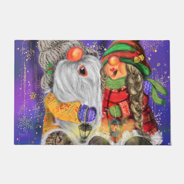 Christms Doormat Happy Couple Gnomes Singing (Front)