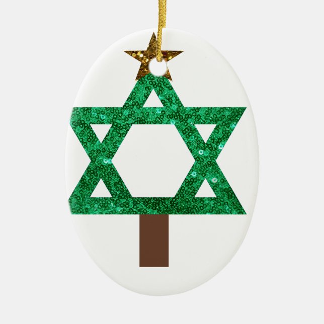 christmukkah christmas tree ceramic ornament (Front)