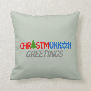 CHRISTMUKKAH GREETINGS -.png Throw Pillow