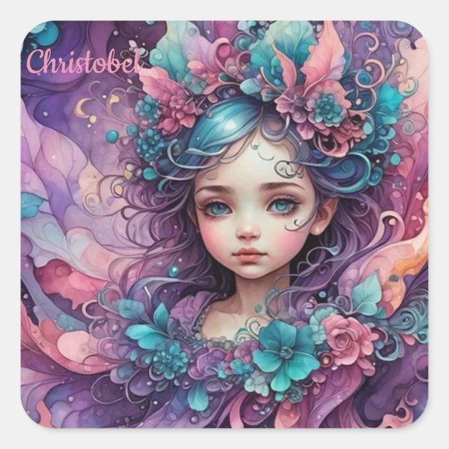 CHRISTOBEL~ WOW! Fairy Pink Blue Lavender ~ Square Sticker (Front)