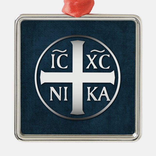 Christogram ICXC NIKA Jesus Conquers Metal Ornament (Front)