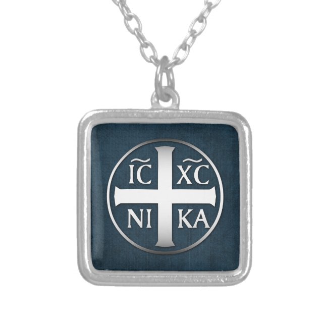 Christogram ICXC NIKA Jesus Conquers Silver Plated Necklace (Front)