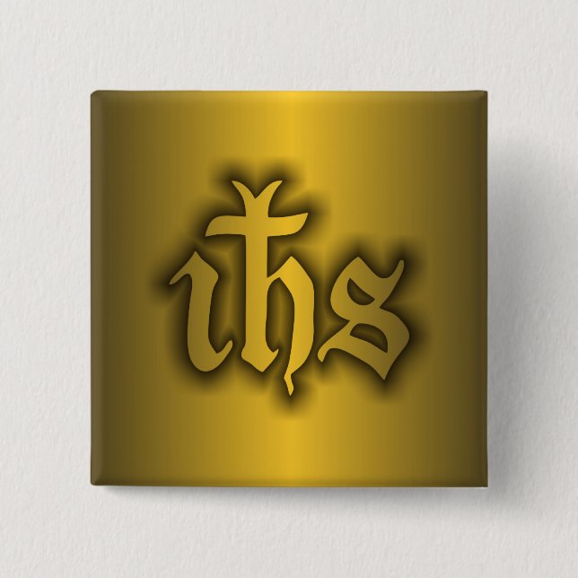 Christogram (IHS) Gold Pinback Button (Front)
