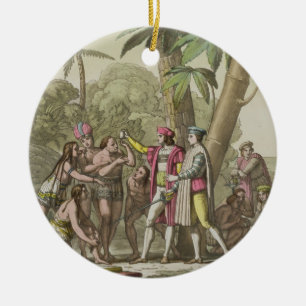 Christopher Columbus (1451-1506) with Native Ameri Ceramic Ornament
