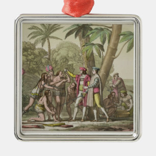Christopher Columbus (1451-1506) with Native Ameri Metal Ornament