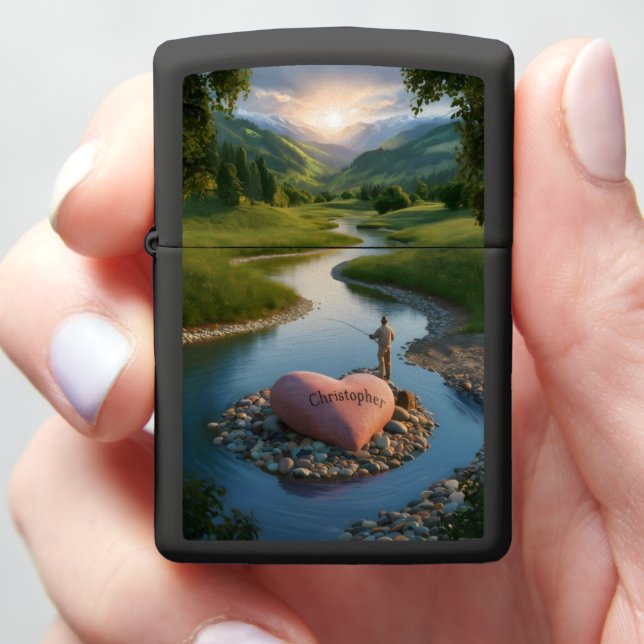 Christopher Heart-Shaped River at Sunset Zippo Lighter (In Hand)