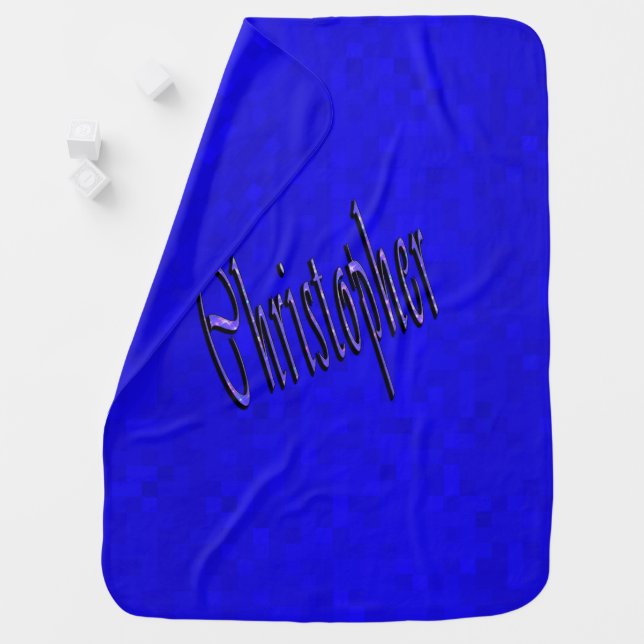 Christopher Name Logo On Blue Mosaic, Stroller Blanket (In Situ)