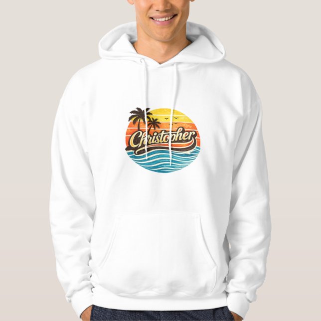 Christopher Retro Sunset Name Design Hoodie (Front)