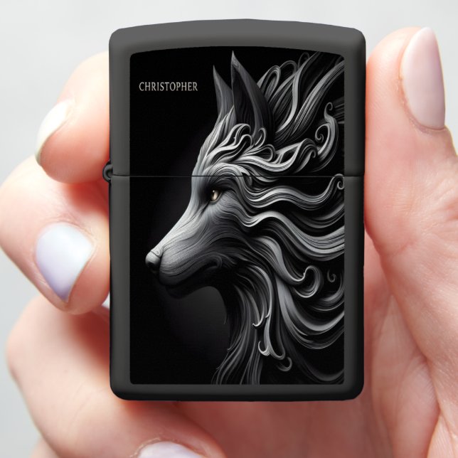 Christopher Sculpted Wolf In Shadow Zippo Lighter (In Hand)