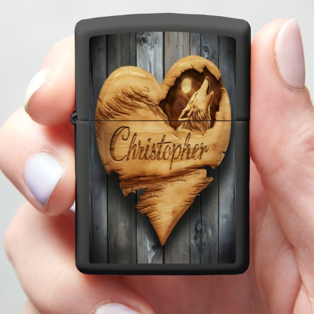 Christopher Wolf Howl Heart Zippo Lighter (In Hand)