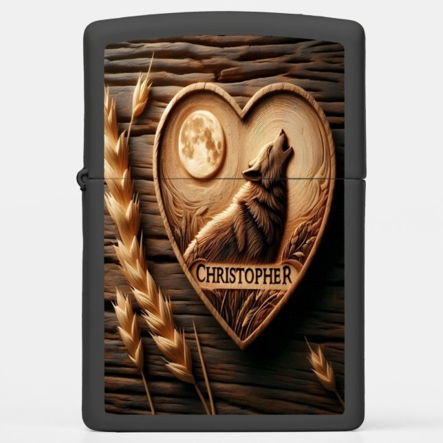 Christopher Wolf Howling Under Moonlight Zippo Lighter (Front)