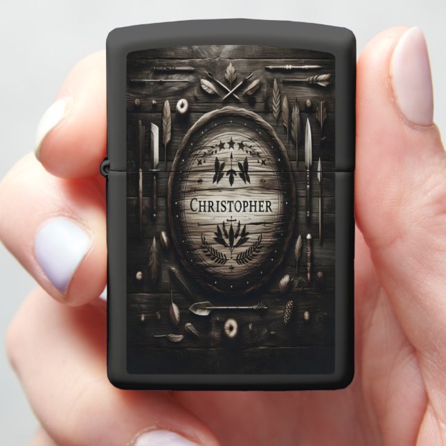 Christopher's Wooden Shield Zippo Lighter (In Hand)