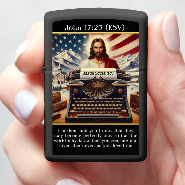 Christ's Proclamation: Typewriter, Flag, Divine Me Zippo Lighter (In Hand)