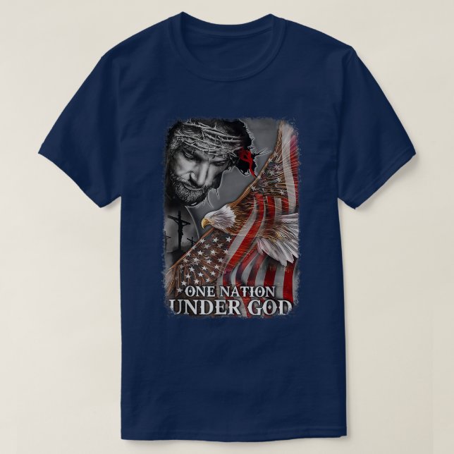 Christtian One Nation Under God Eagle American Jes T-Shirt (Design Front)