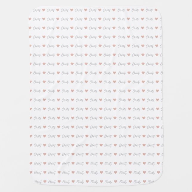 Christy repeating newborn custom name and hearts  baby blanket (Front)