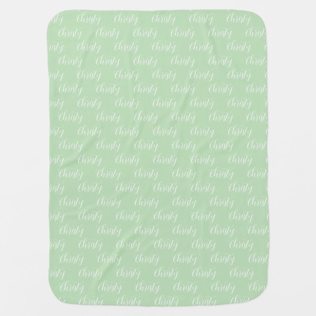 Christy repeating newborn custom name light-sage baby blanket (Front)