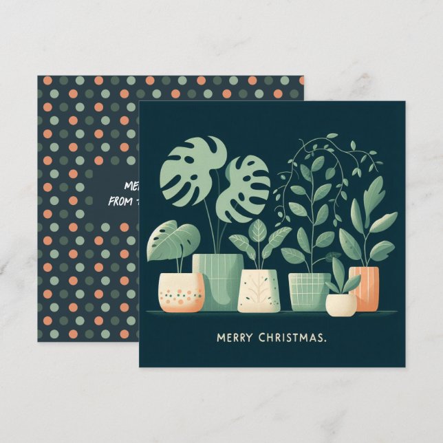 Chritmas Orange Green Potted Plants Holiday Card (Front/Back)
