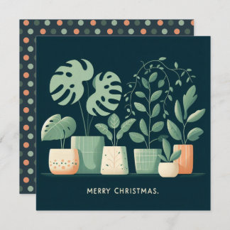 Chritmas Orange Green Potted Plants Holiday Card