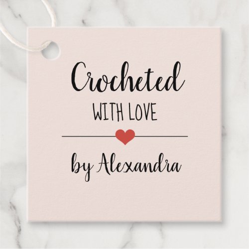 Chrochetd with love blush pink script name favor tags