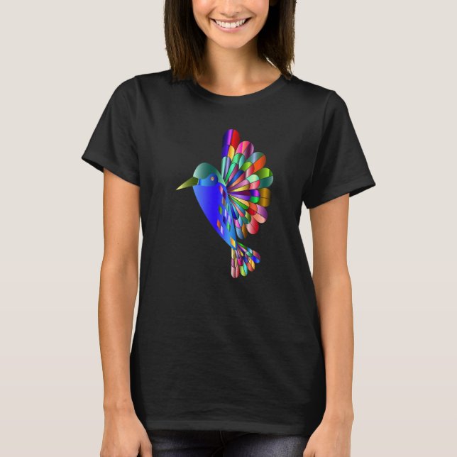 Chromatic Abstract Hummingbird Watercolor Bird Art T-Shirt (Front)