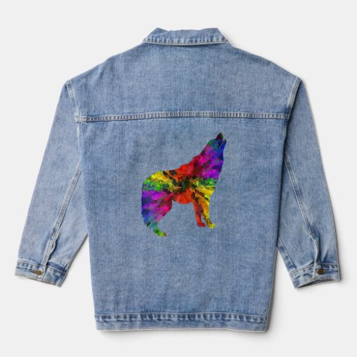 Chromatic Abstract Wolf Watercolor Wolf Art Kitty  Denim Jacket