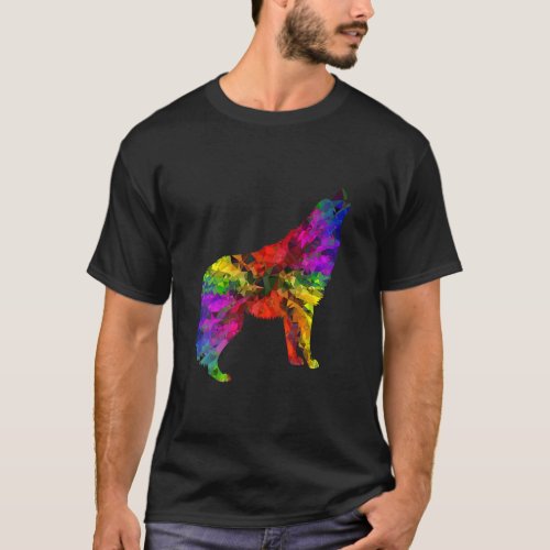 Chromatic Abstract Wolf Watercolor Wolf Art Kitty  T_Shirt