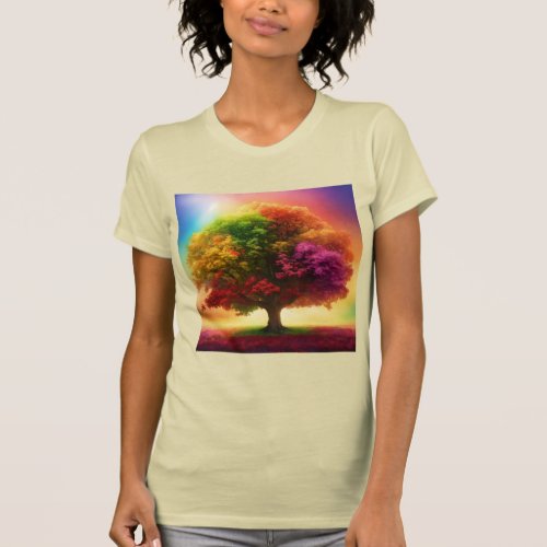 Chromatic Canopy Vibrant Rainbow Tree T_Shirt