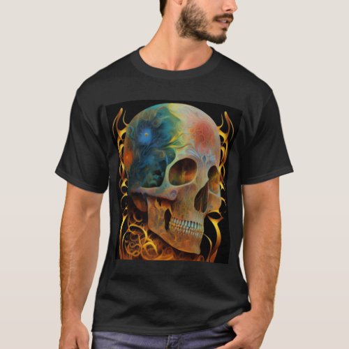 Chromatic Cortex A Vibrant AI_Infused Skull T_Shirt