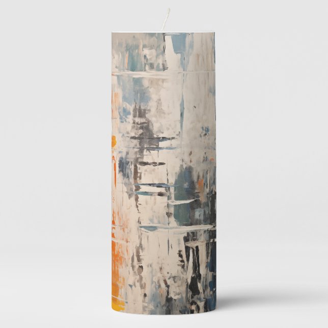 Chromatic Crossroads Abstract Digital Painting Pillar Candle (Front)