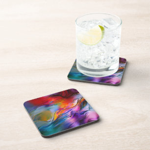 "Chromatic Currents" Contemporary Abstract  Beverage Coaster