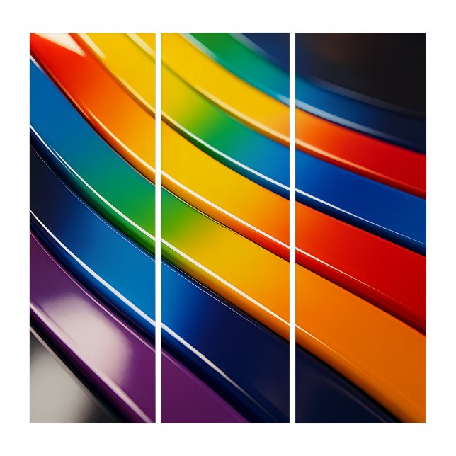 Chromatic Curves — Glossy Rainbow Ribbons with Ref Triptych (Front)