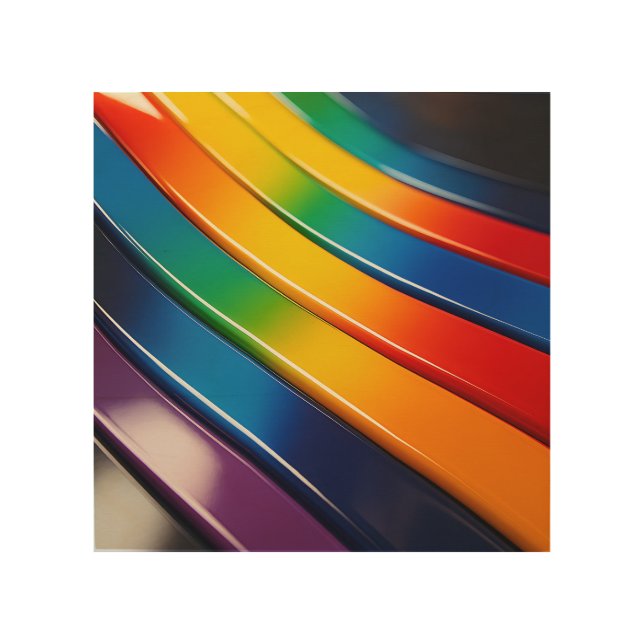 Chromatic Curves — Glossy Rainbow Ribbons with Ref Wood Wall Art (Front)