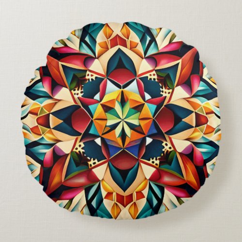 Chromatic Dream a colorful abstract design Round Pillow