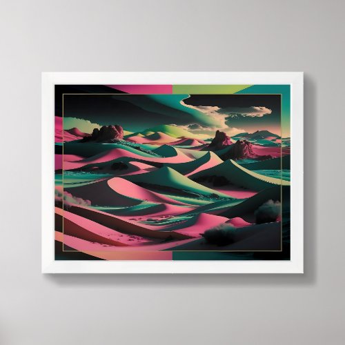 Chromatic Dunes Abstract Desert in Vivid Colors Framed Art