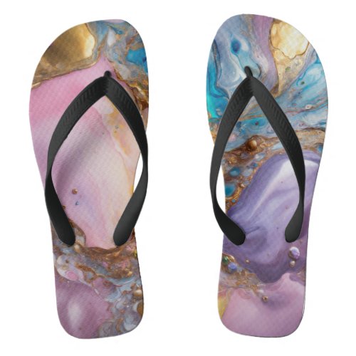 Chromatic Fusion Colorful Abstract Oil and Water Flip Flops