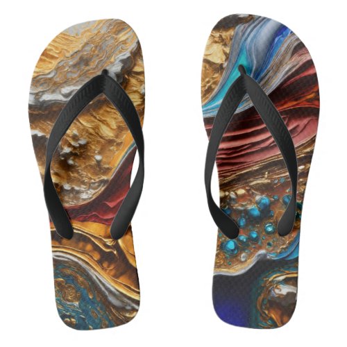Chromatic Fusion Colorful Abstract Oil and Water  Flip Flops
