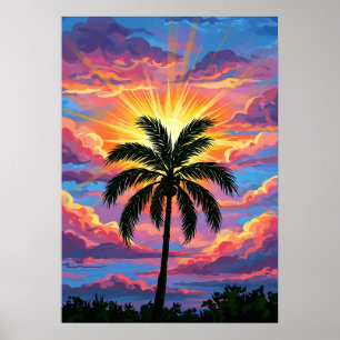 Chromatic Palm Tree Sunset Poster