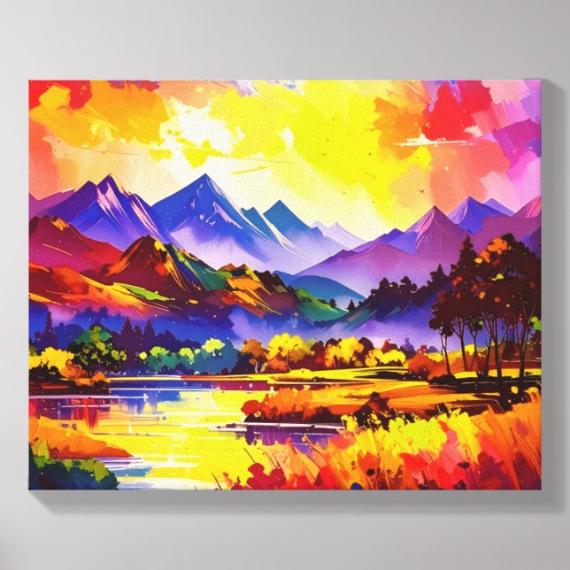 Chromatic Peaks – Vibrant Mountain Landscape Canvas Photo Tile (Front Set)