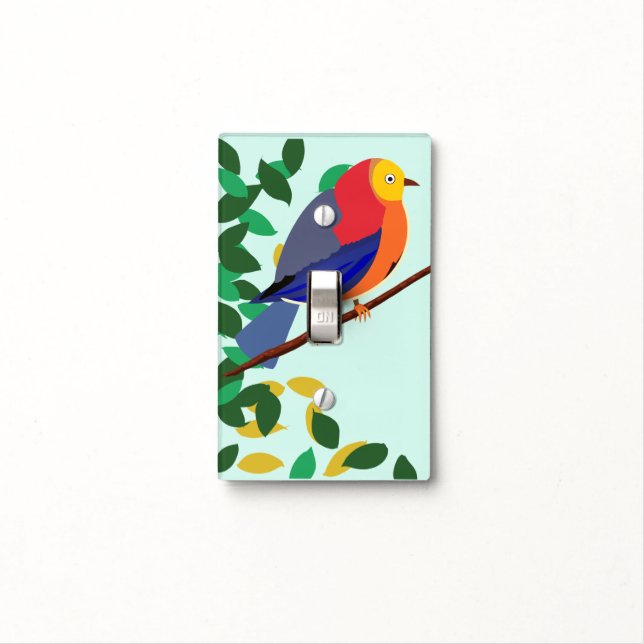 Chromatic Serenade: Bird on branch Light Switch Cover (In Situ)