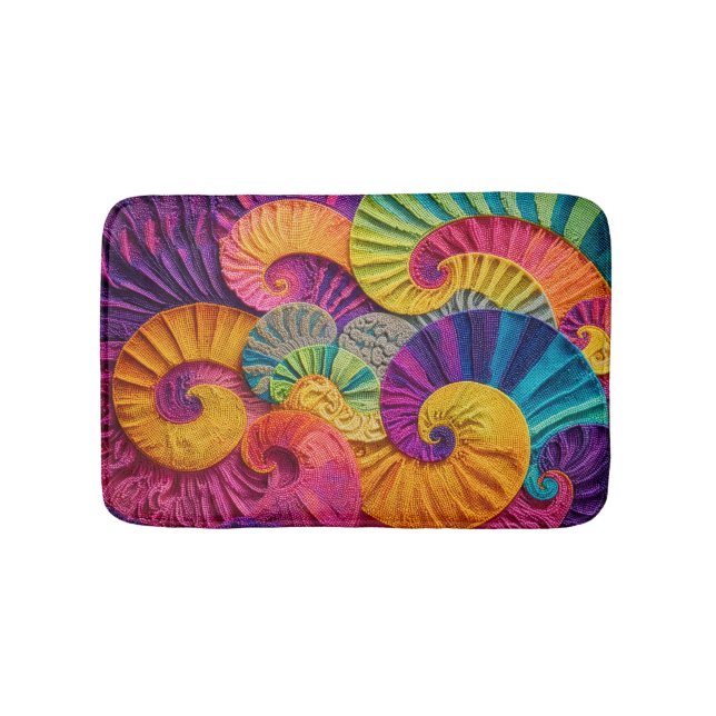 Chromatic Shells: Vibrant Spiral Mosaic Bath Mat (Front)