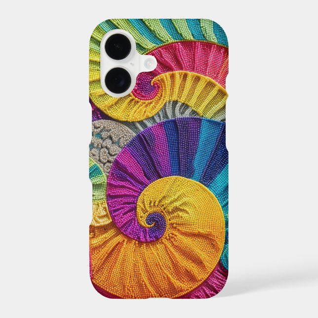 Chromatic Shells: Vibrant Spiral Mosaic iPhone Case (Back)