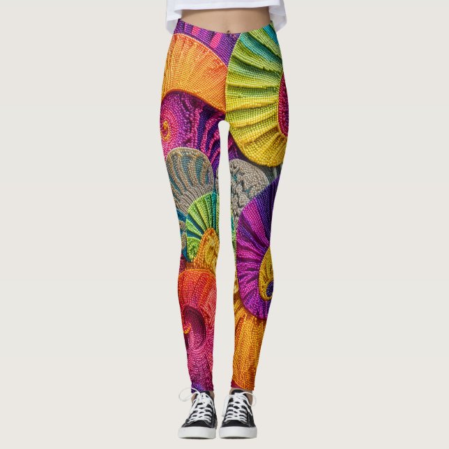 Chromatic Shells: Vibrant Spiral Mosaic Leggings (Front)