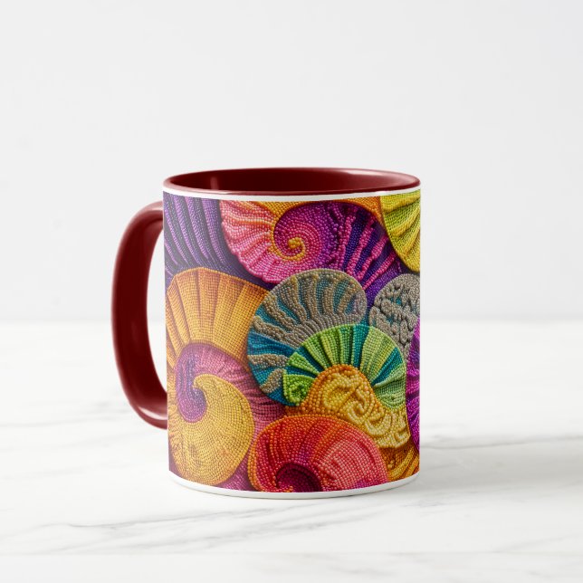Chromatic Shells: Vibrant Spiral Mosaic Mug (Front Left)
